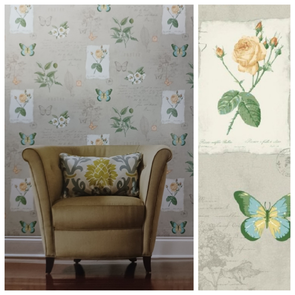 Wallpaper Botanical & Butterfly Rosier